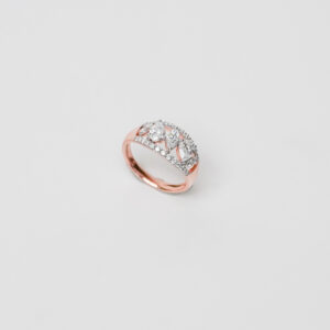 Marquise Center Diamond Ring with Side Pear Diamonds and Round Studded Band