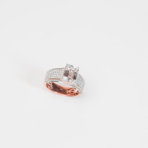 Unisex Emerald Ring with Wide Diamond-Studded Band