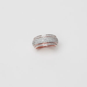 Micro-Setting Wide Diamond-Studded Band in Two-Tone Rose and White Gold