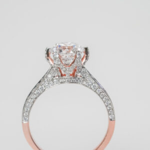 Engagement Ring with Round Solitaire in Two-Tone White Gold and Rose Gold with Diamond Studs