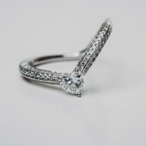 Round Solitaire Diamond Ring with Bypass Pavé Band in White Gold