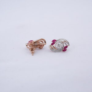 Rose Gold Twirl Diamond Studs with Oval Solitaire and Pink Marquise Stones