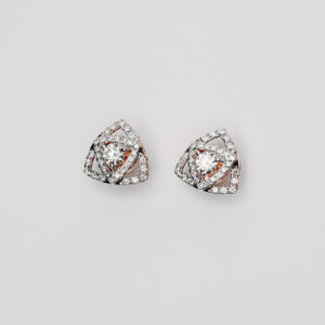 Rose Gold Triangle Diamond Stud Earrings with Round Center Solitaire