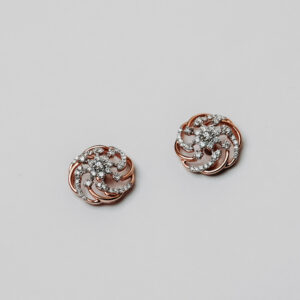 Rose Gold Circle Design Stud Earrings with Round and Pear Diamonds