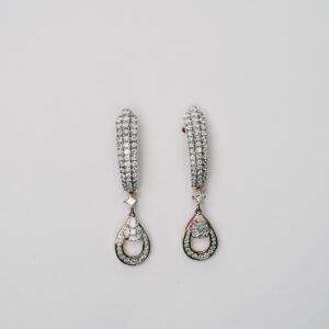 Diamond Studded Dangling Earrings with Pear Shaped Solitaires, Round, and Square Diamonds