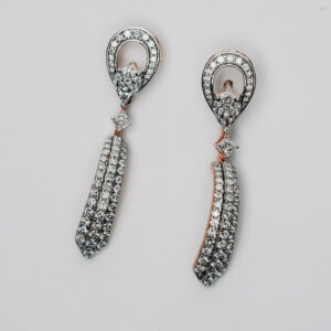 Rose Gold Teardrop Halo Diamond Drop Earrings with Princess Cut and Linear Pavé Detail