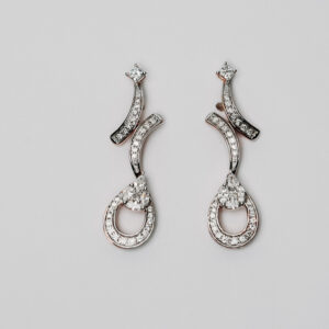 Rose Gold Double Semi-Colon Drop Earrings with Pear, Marquise, Cushion, and Round-Cut Diamonds