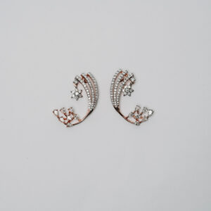 Rose Gold Multi-Branch Crescent Earrings with Round and Pair-Cut Diamonds
