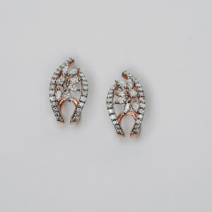 Rose Gold Open-Back Hoop Earrings with Marquise and Round Diamonds in Leaf Motif