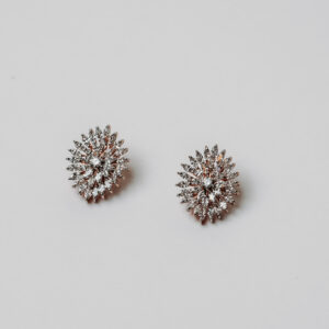 Marquise-Cut Diamond Floral Burst Earrings with Round-Cut Center in Rose Gold