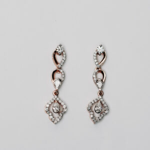 Dangling Earrings with Round and Pear-Cut Diamonds in Rose Gold