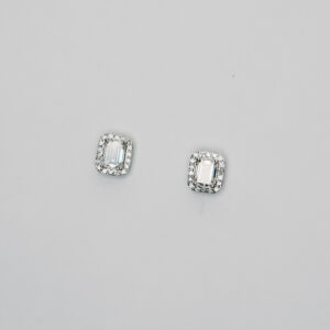 Elevated Emerald Cut Star Earrings in White Gold with Round and Emerald-Cut Diamonds
