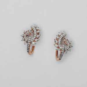 Open Hoop Leaf Earrings with Round Diamonds in Rose Gold