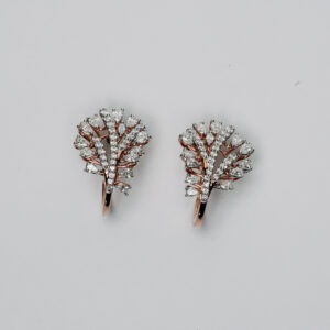 Rose Gold Olive Branch Open Hoop Earrings with Pear and Round-Cut Diamonds