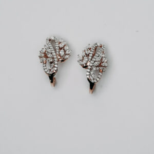 Marquise and Round Brilliant Diamond Leaf Motif Earrings in Rose Gold