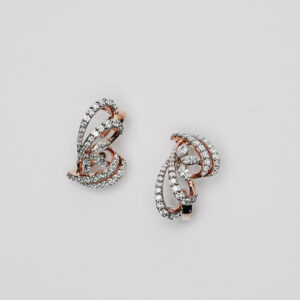 Marquise-Cut Diamond Petal Motif Swirl Earrings with Round Brilliant Pavé in Rose Gold