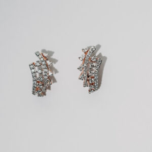 Rose Gold Multi-Column Earrings with Round and Pear-Cut Diamonds