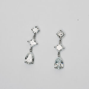 Rose Gold Trilogy Drop Earrings with Pear, Cushion, and Round-Cut Diamonds