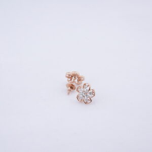 Rose Gold Floral Stud Earrings with Round-Cut Diamonds