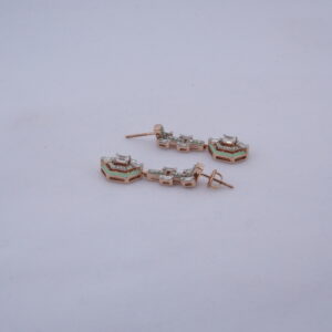 Green Enamel Drop Earrings with Emerald and Round-Cut Diamonds