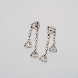 Triangle Double String Dangling Earrings with Round and Pear-Cut Diamonds in Rose Gold