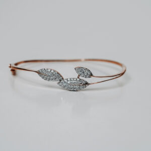 Rose Gold Leaf-Shaped Micro Pave Diamond Bracelet